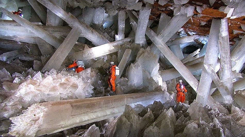 Crystal cave with large crystal formations